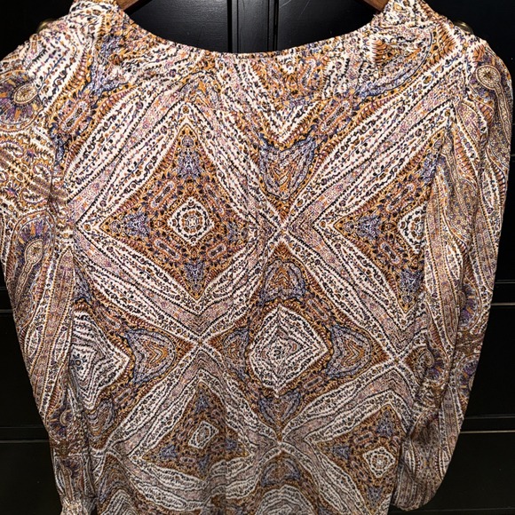 Anthropologie Sabia Flounced Tunic Dress Small Brown Multi V Neck Pockets Lined - Picture 15 of 16